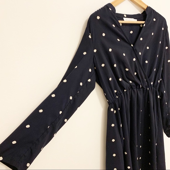 Nordstrom Long Sleeve Navy Polka Dot Mini Dress M - Picture 7 of 10